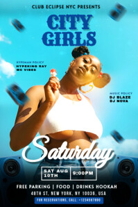 Blue Maximalist City Girls Poster template