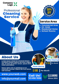 Blue Maximalist Cleaning Service Flyer A4 template