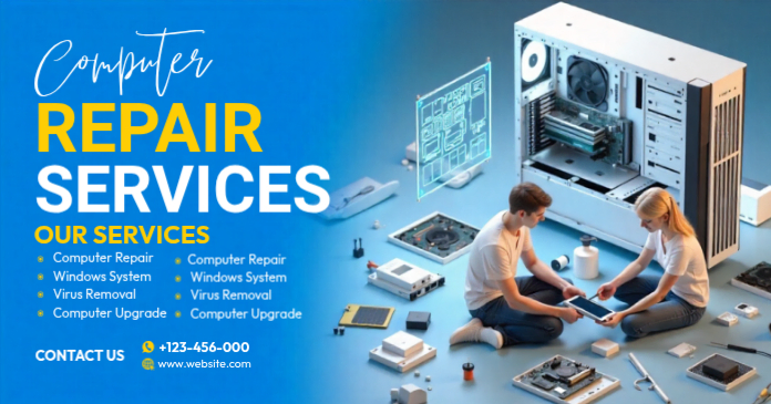 Maximalist Computer Blue Maximalist Computer Repair Ad Template Facebook Shared Image ...