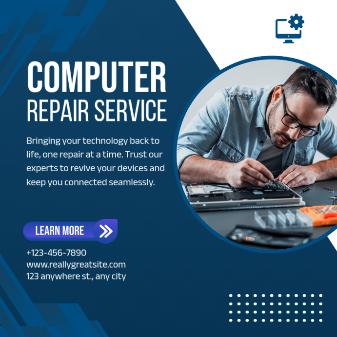 Blue Maximalist Computer Repair Instagram Post Template | PosterMyWall