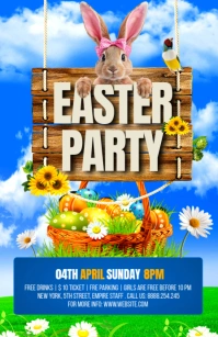 Blue Maximalist Creative Easter Party Template Half Page Wide