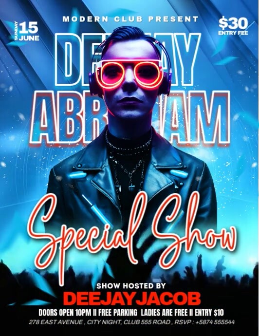 Blue Maximalist Deejay Special Show Party Video  Flyer (us Letter) template