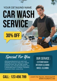 Blue Maximalist Detailing Car Wash Service Flyer Or Poster Template A5
