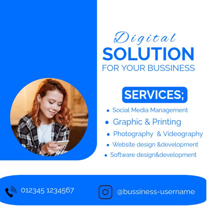 Blue Maximalist Didital Solution For Your Bussiness Instagram Post template