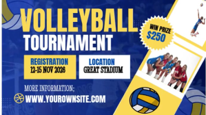 蓝色 Volleyball Tournament Digitalt display Template