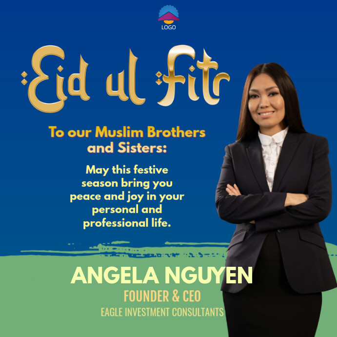 Blue Maximalist Eid Ul Fitr Idd Ul Fitr Mubarak Corporate Wishes Ceo Business Instagram Post template