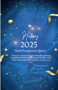 Blue Maximalist Elegant Happy New Year Greeting Card  Half Page Wide template