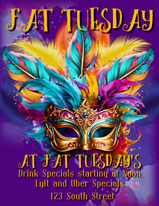 Blue Maximalist Fat Tuesday Flyer (us Letter) template