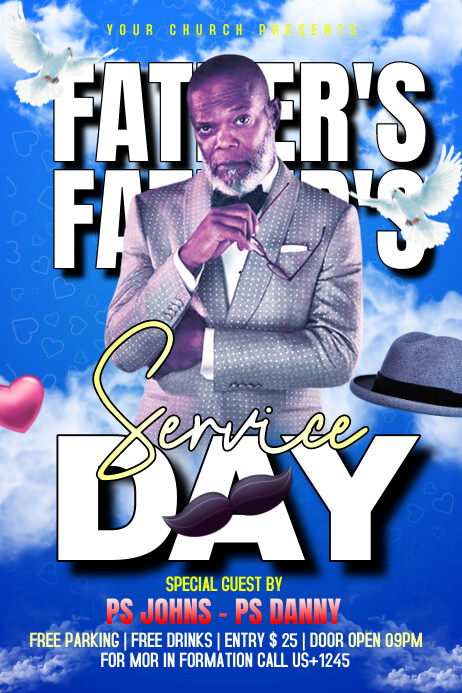 Blue Maximalist Father Day Church Servises Po Poster template