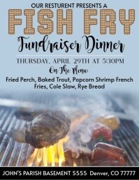 Blue Maximalist Fish Fry Flyer Fundraiser Flyer (us Letter) template