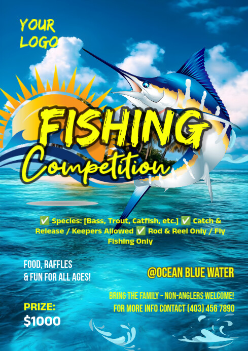 Blue Maximalist Fishing Competition A4 template