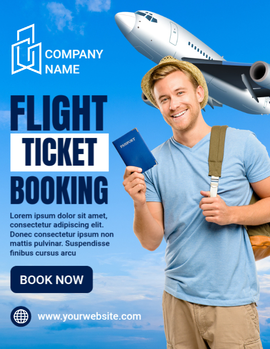 Blue Flight Booking Flyers Template | PosterMyWall