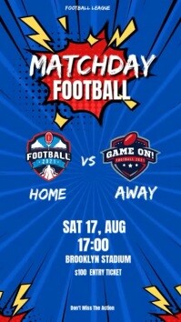 Blue Maximalist Football Matchday Video Templates  Digital Display (9:16)