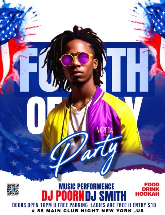 Blue Maximalist Fourth Of July Party  Flyer ( template