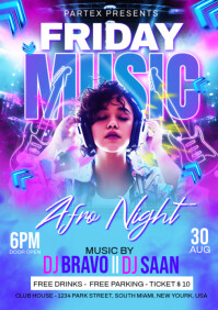 Blue Maximalist Friday Music Night Party  A2 template