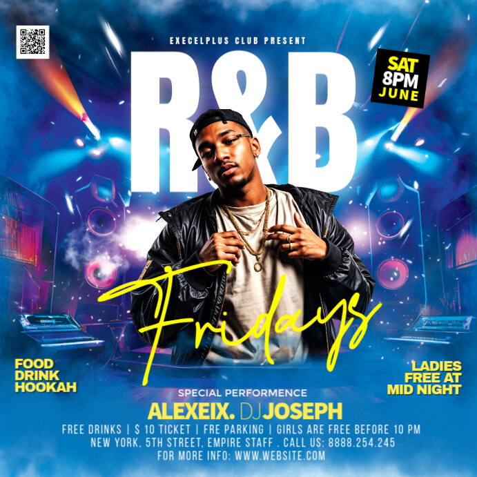 Blue Maximalist Friday Rnb Night Club Party Instagram Post template
