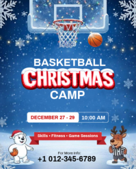 Blue Maximalist Fun Christmas Basketball Camp Flyer Template - Holiday Kids Skills, Fitness & Games Instagram Portrait
