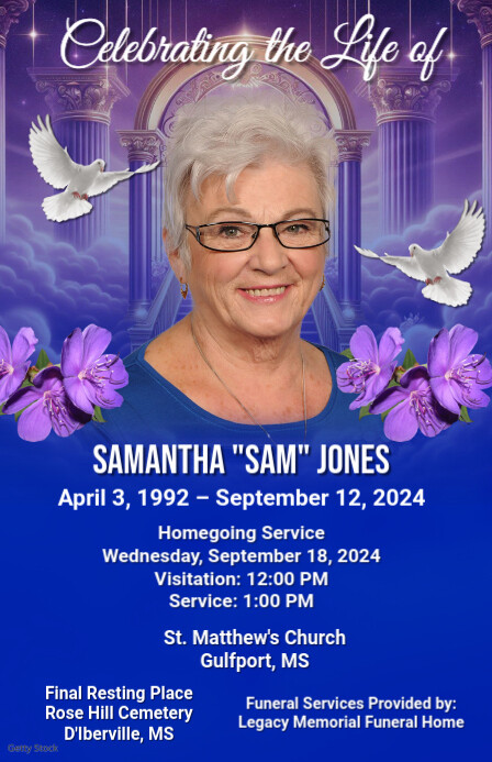 Blue Maximalist Funeral Flyer  Tabloid Poniekoerant template