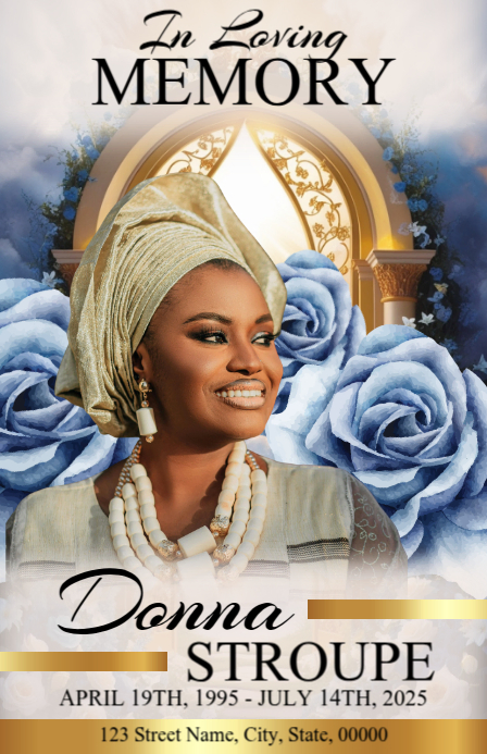 Blue Maximalist Funeral Program Half Page Wide ความกว้างแบบครึ่งหน้า template