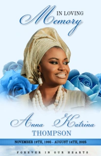 Blue Maximalist Funeral Program Half Page Wide template