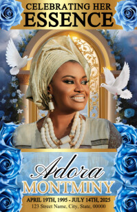 Blue Maximalist Funeral Program Half Page Wide template