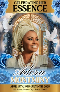 Blue Maximalist Funeral Program Half Page Wide template