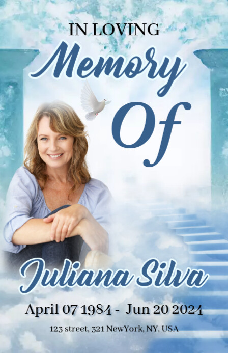 Blue Maximalist Funeral Program Tabloid template