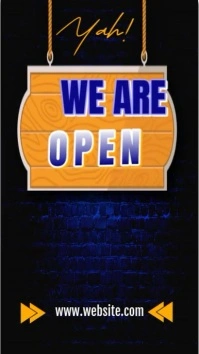 Blue Maximalist Gold and white we are open Digital Display (9:16) template