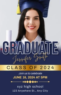 Blue Maximalist Graduation Announcement Invit Half Page Wide template