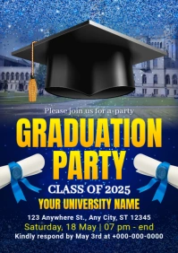 Blue Maximalist Graduation Party Invitation A3 template