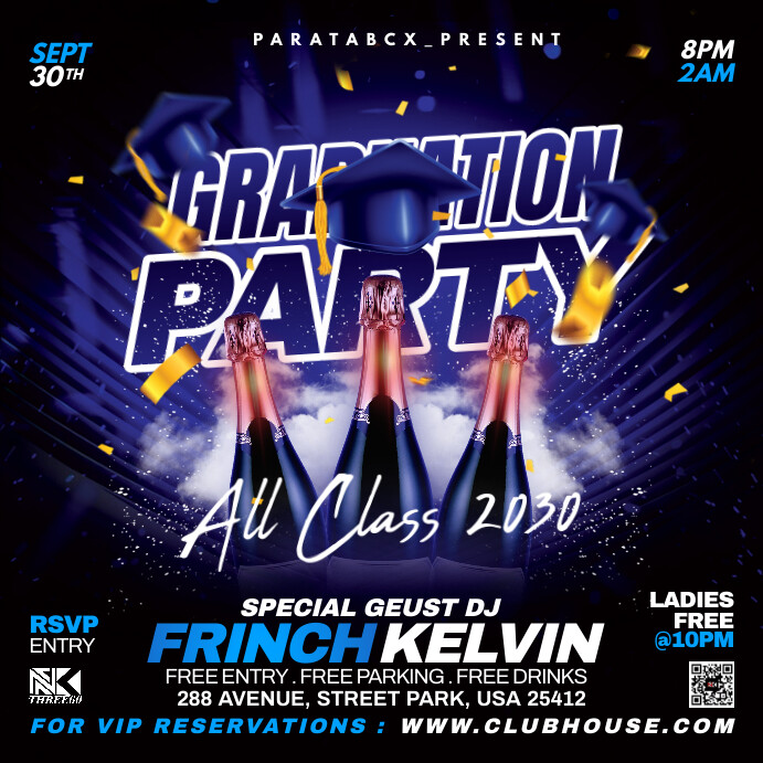 Blue Maximalist Graduation Party Invitation I Instagram 帖子 template