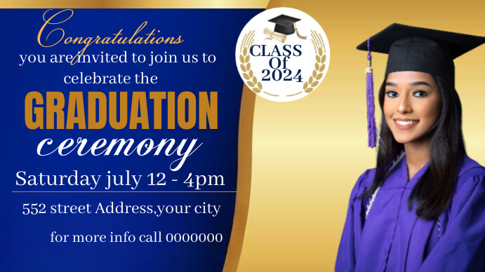 Graduation Ceremony Invitation Template Blue DIY Graduation Invitation