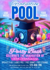 Blue Maximalist Graduation Pool Party Bash A6 template