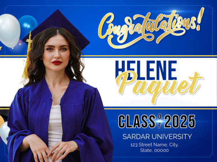 Blue Maximalist Graduation Yard Sign template