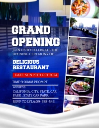 Blue Maximalist Grand Opening Restaurant Invi Flyer (US Letter) template