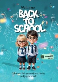 Blue Maximalist Green And White Welcome Back To School A5 template