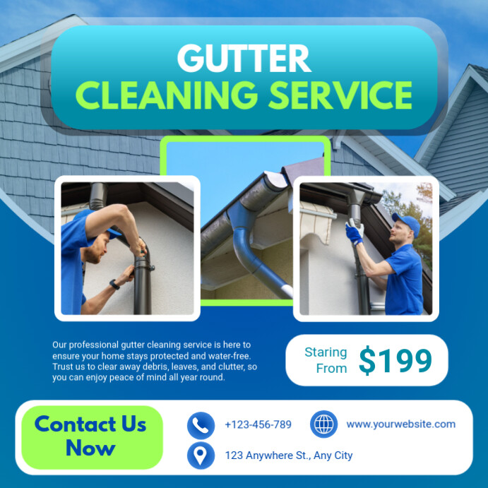 Blue Maximalist Gutter Cleaning Service Ad  Instagram Post Flyer template