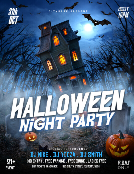 Blue Maximalist Halloween Night Program Template Flyer (us Letter ...