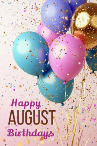 Blue Maximalist Happy August Birthdays  Banner 4' × 6' template