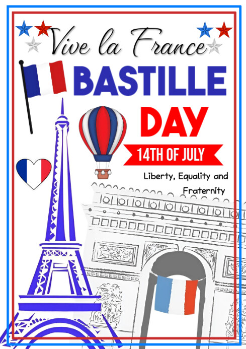 Blue Maximalist Happy Bastille Day  A4 template