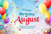 Blue Maximalist Happy Birthday August Label template