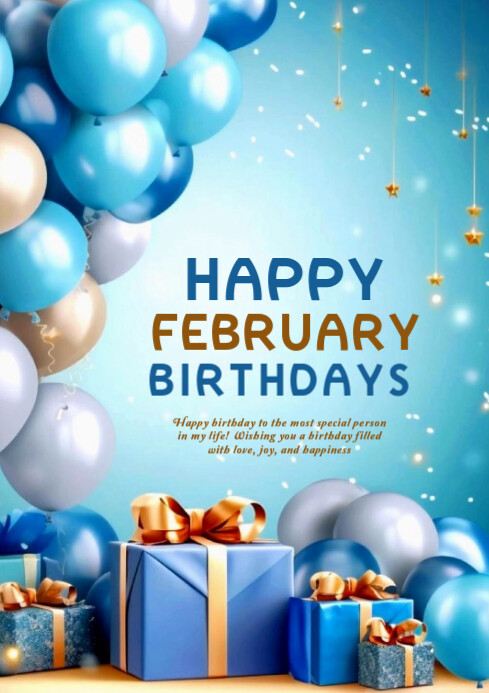 Copy of Blue Maximalist Happy February Birthdays A4 | PosterMyWall