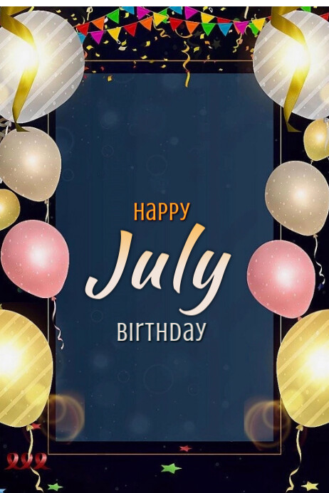 Blue Maximalist Happy July Birthdays  Banner 4' × 6' template