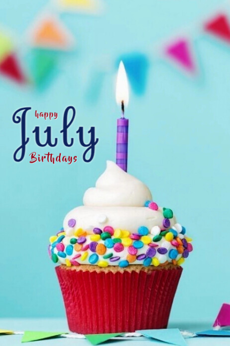 Blue Maximalist Happy July Birthdays  Banner 4' × 6' template
