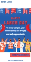Blue Maximalist Happy Labor Day Celebration F Roll Up Banner 3' × 6' template