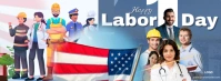 Blue Maximalist Happy Labor Day Flyer Facebook Cover Photo template