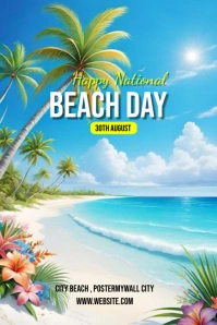 Blue Maximalist Happy National Beach Day  Pin Pinterest Graphic template