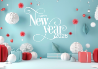 Blue Maximalist Happy New Year 2026 Greeting Template Postcard