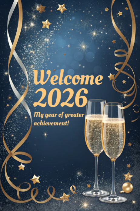 Blue Maximalist Happy New Year 2026 Poster Template | PosterMyWall