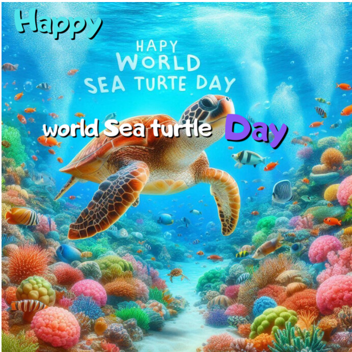 Modèle Blue Maximalist Happy World Sea Turtle Day Instagram Post ...